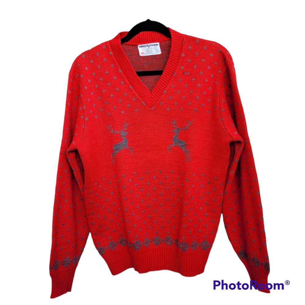 Vintage Wool Winter Christmas V Neck Sweater